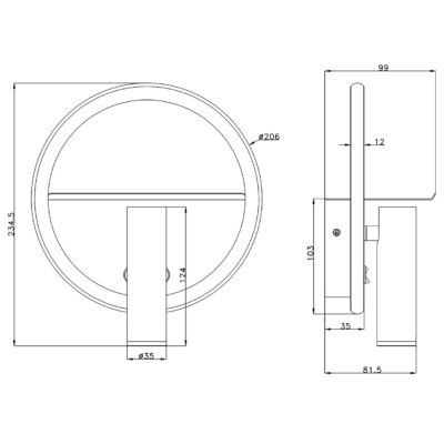 APLIQUE LED PALMER NEGRO LED 8W 470LM 3000K