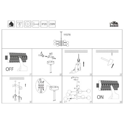 LAMPARA 8L GALAXIA LATÓN AMBAR 8 X 28W G-9