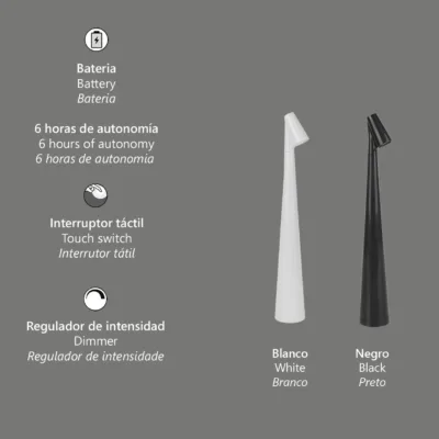 SOBREMESA BELICE BLANCO LED - BATERIA RECARGABLE