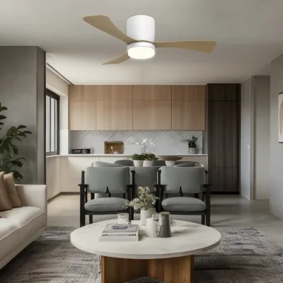 VENTILADOR KENT BLANCO MADERA 107CM 3 PALAS LED 18W